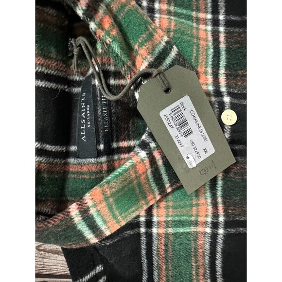 AllSaints Patchi Flannel Plaid shirt color green black size 2XL NWT $ 249 - Picture 3 of 6